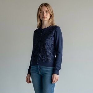 Joe Fresh Button Front Long Sleeve Knit Blue Sweater Cardigan Womens Size Small